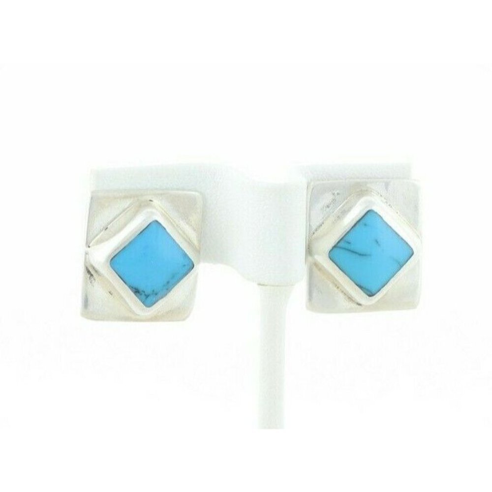 Sterling Silver Turquoise Stud Post Earrings - Picture 2 of 7